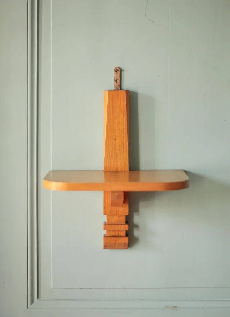 Wall wooden shelf, vintage wooden furniture, Art Deco wall shelf, interior decoration