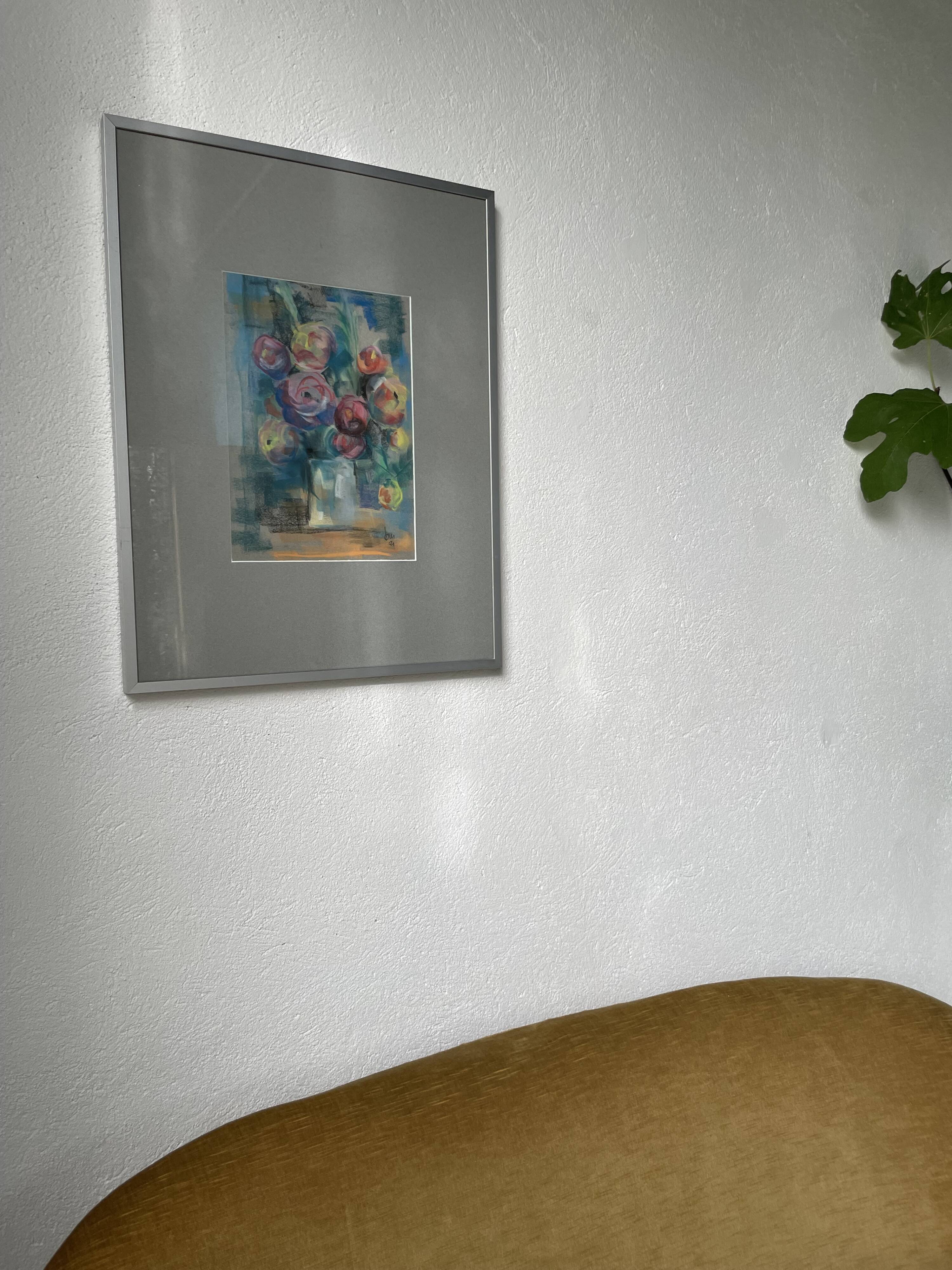 Oil chalk drawing flowers