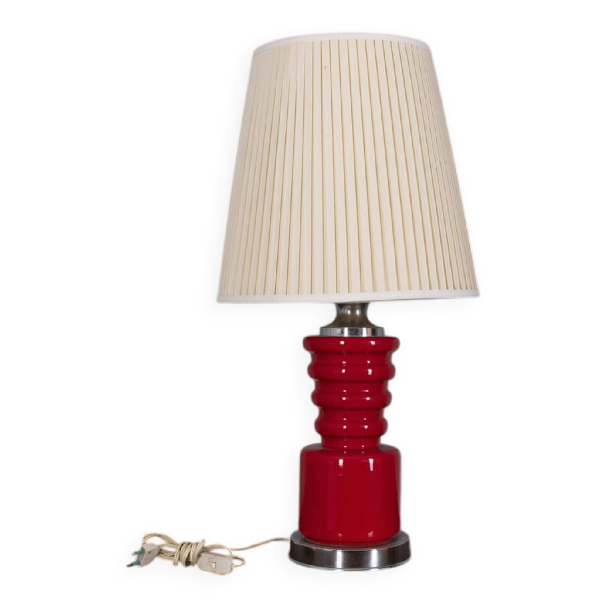 VINTAGE 1970S RED CERAMIC TABLE LAMP, ITALIAN DESIGN
