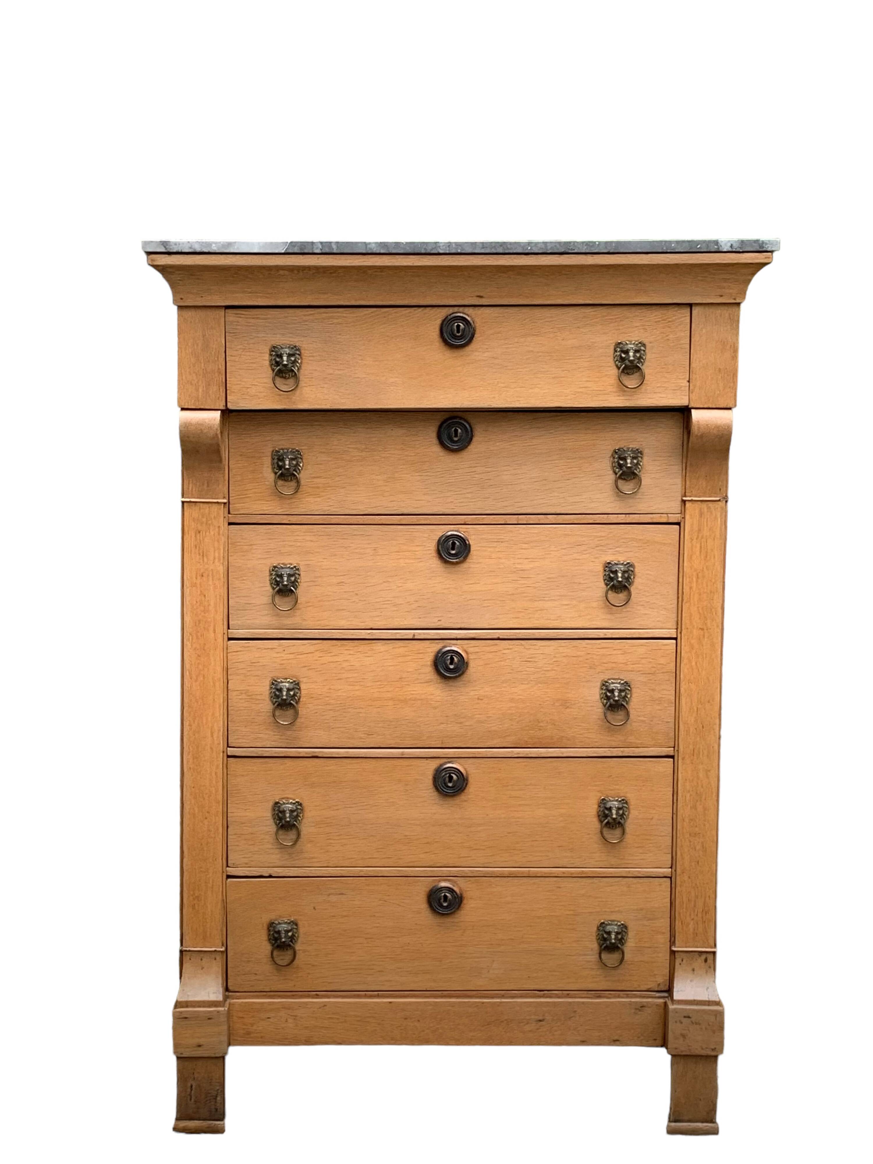 Empire high chest of drawers in solid raw oak