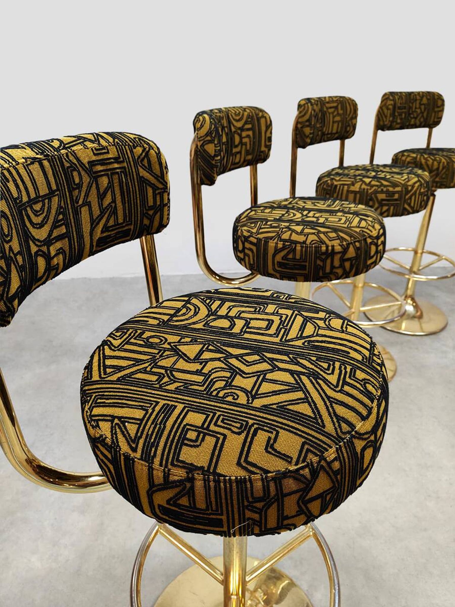 Vintage Swedish design Cobra barstools Borje Johanson ‘Art Deco print’
