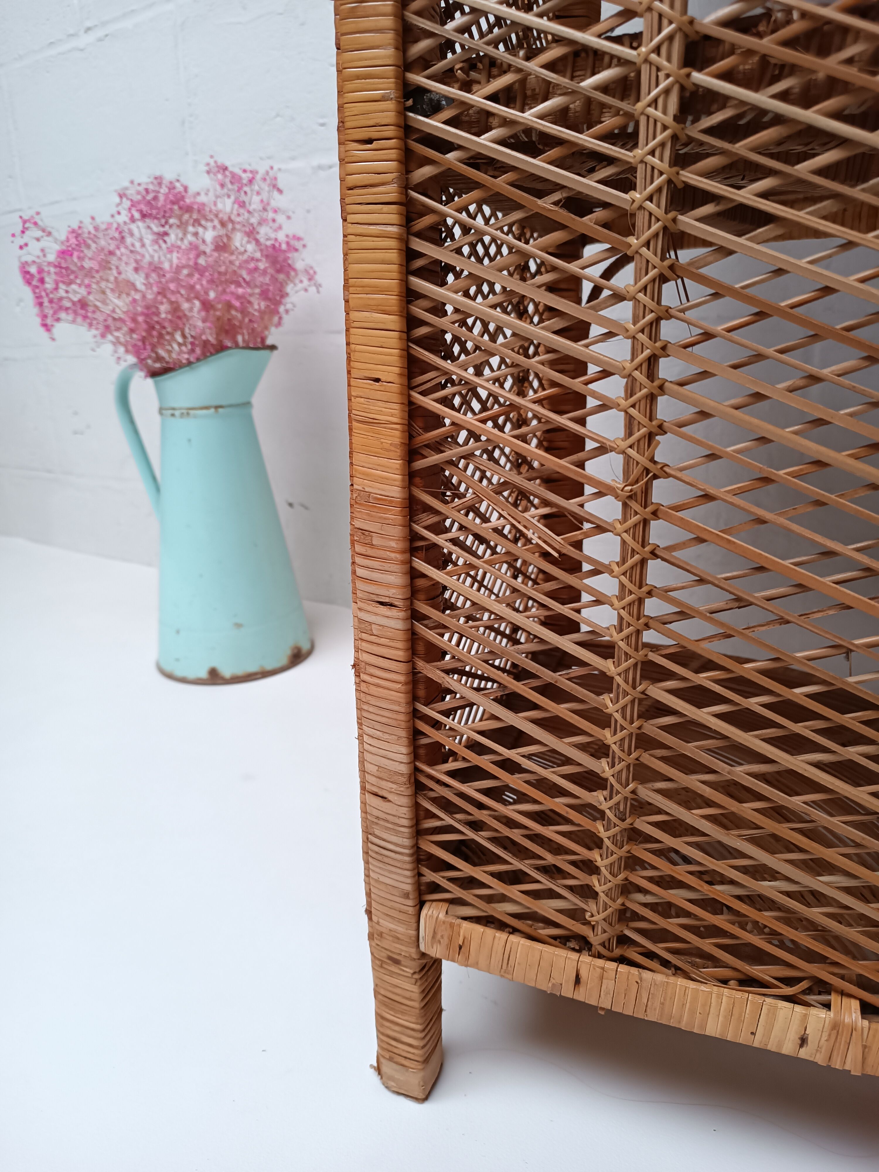 Tall rattan shelf
