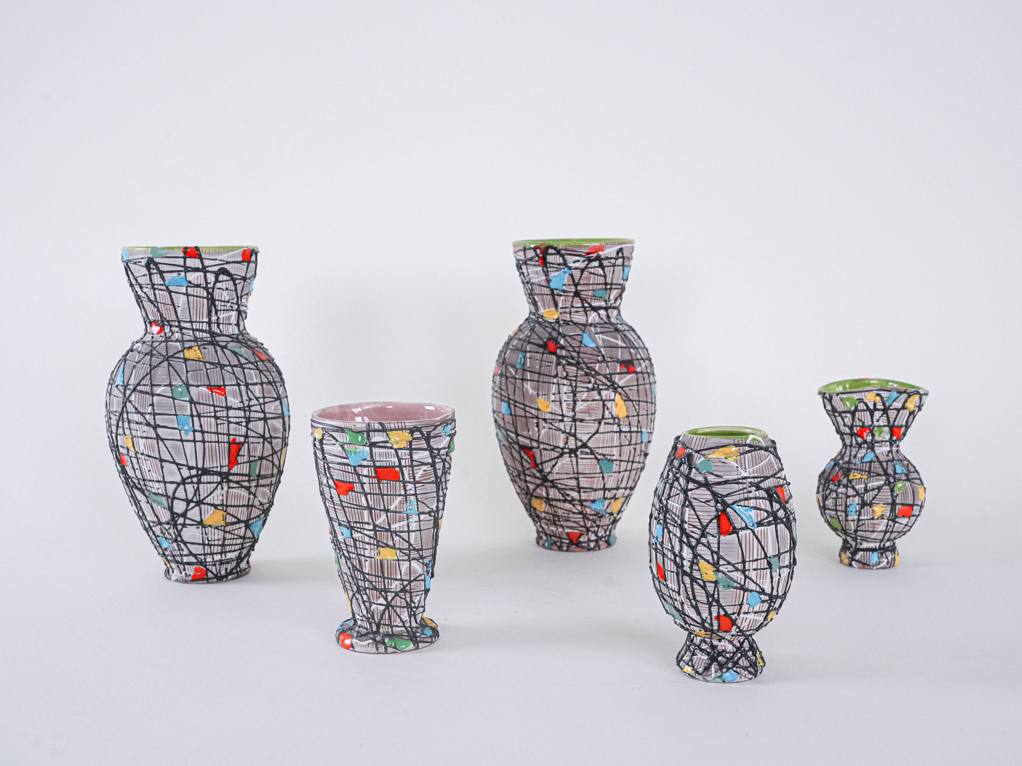 Set of ceramic vases, Italian design, 1960s, made in Italy
