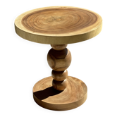 Coffee table in solid suar with central leg and spheres H56.5 D55.5