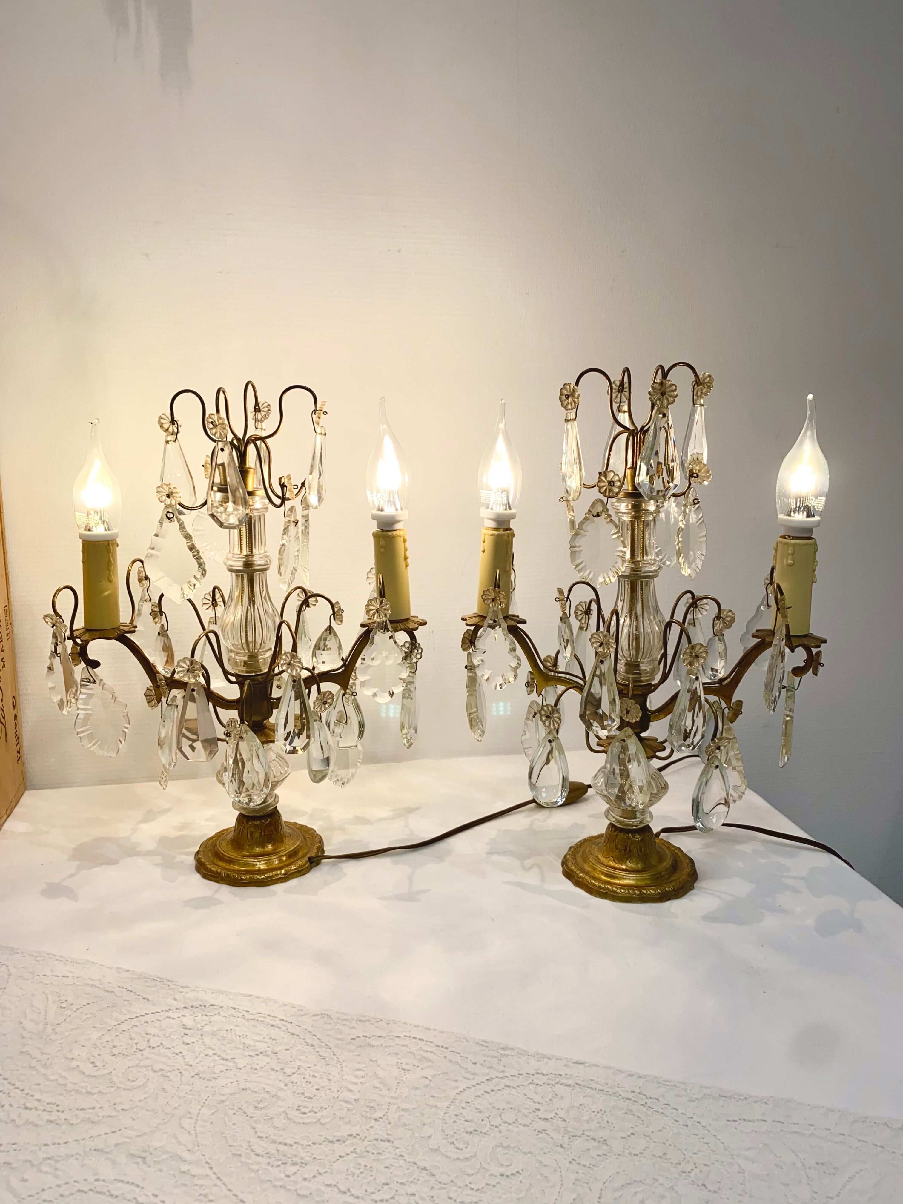 Pair of candelabra girandoles crystal lamp