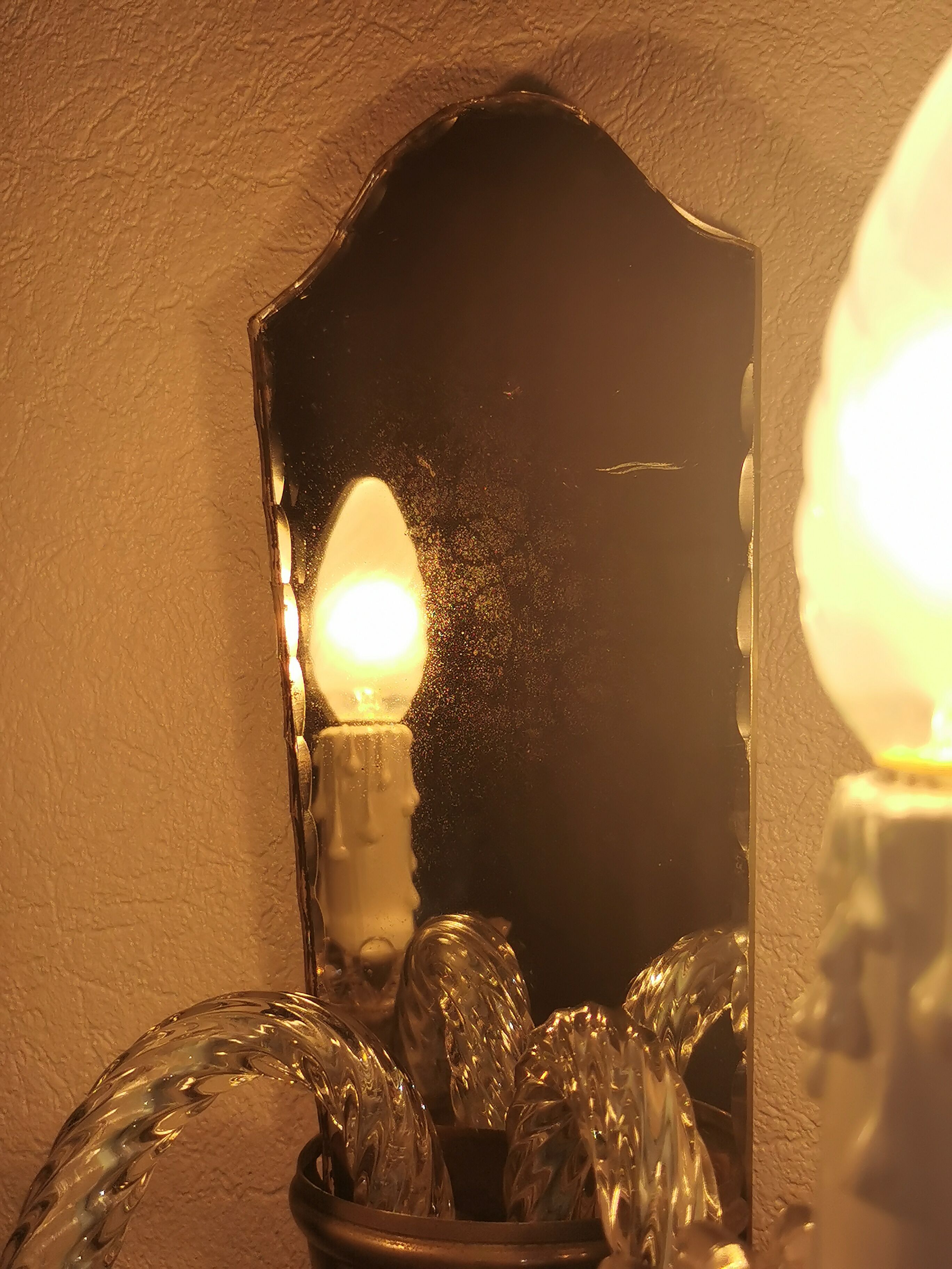 Wall applique, two-pointed glass chandelier, chiseled mirror and steel, 20th