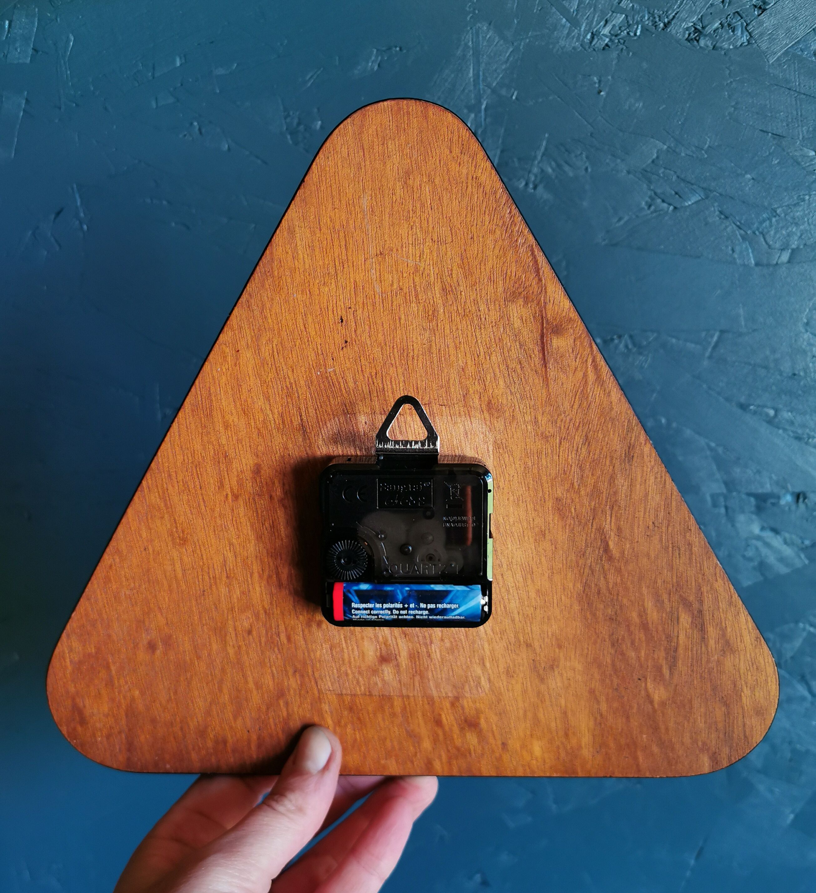 Vintage formica clock triangular silent wall clock "Sanders yellow"