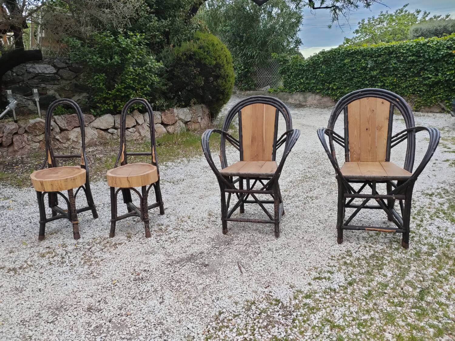 2 armchairs by Christian Astuguevieille, organic brutalist design.