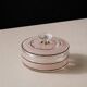 Vintage glass sweet jar from the 1960s, candy jar with a pink and black striped lid, Italian glass art.