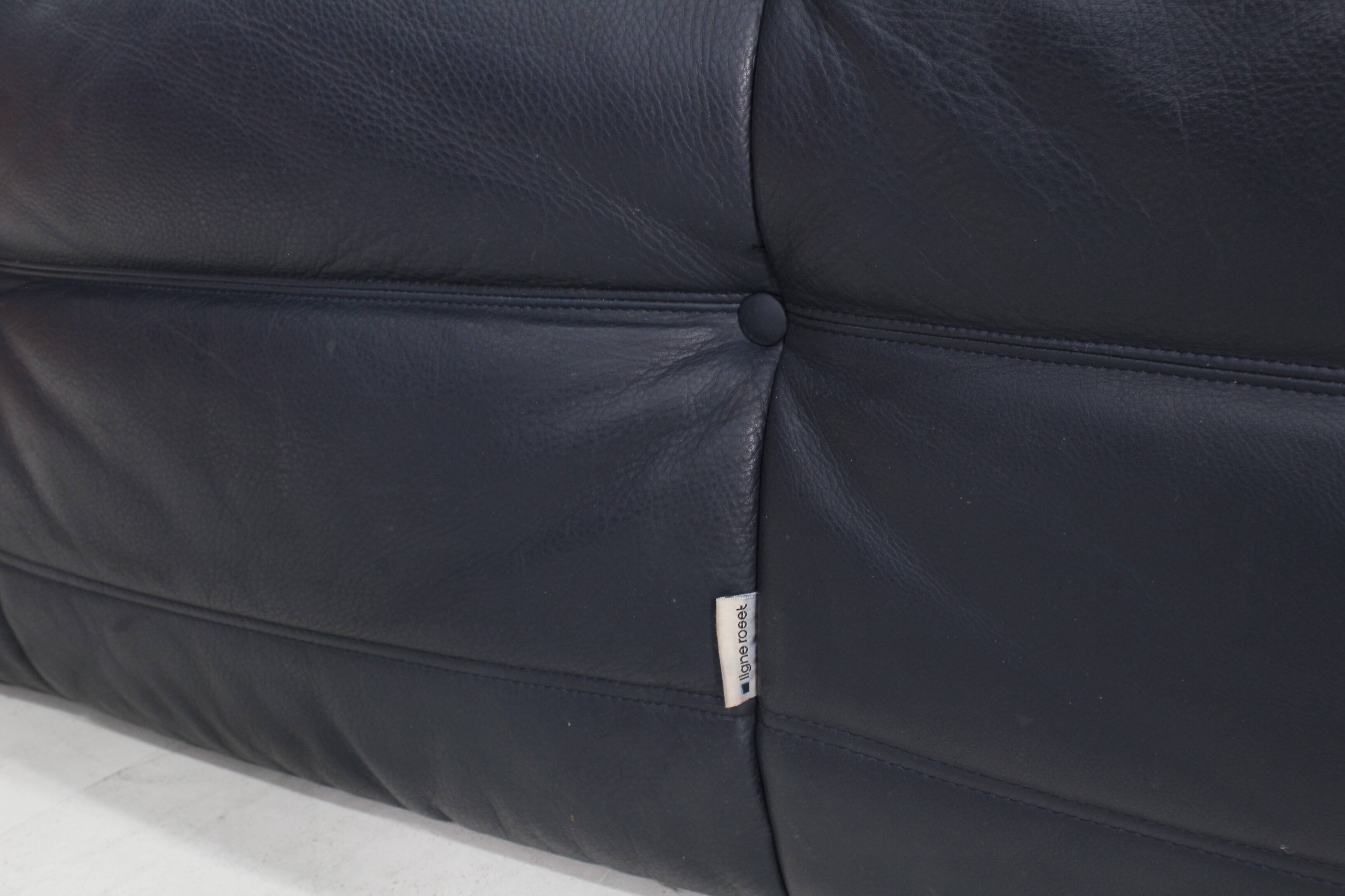 Vintage Togo Ligne Roset 2 seater sofa blue leather by Michel Ducaroy 1990s