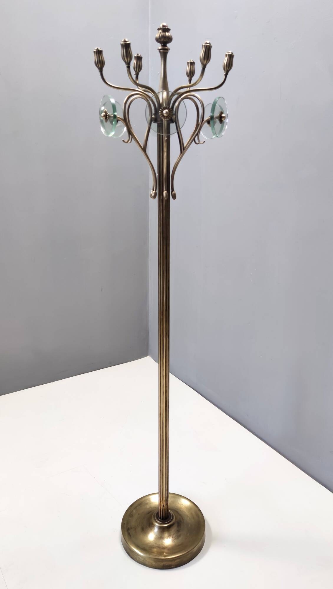 Brass and Glass Revolving Coat Rack, Italy