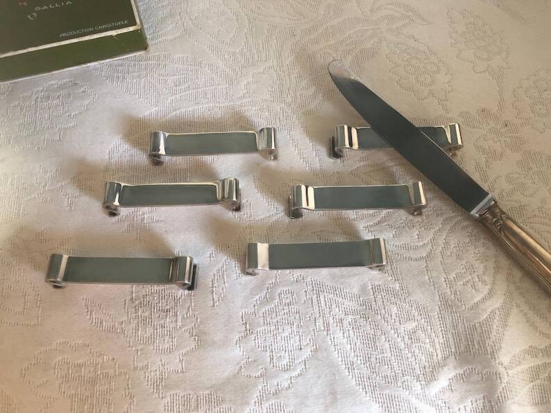 Vintage Christofle Silver Metal Knife Rests - Gallia Arabesque - Set of 6