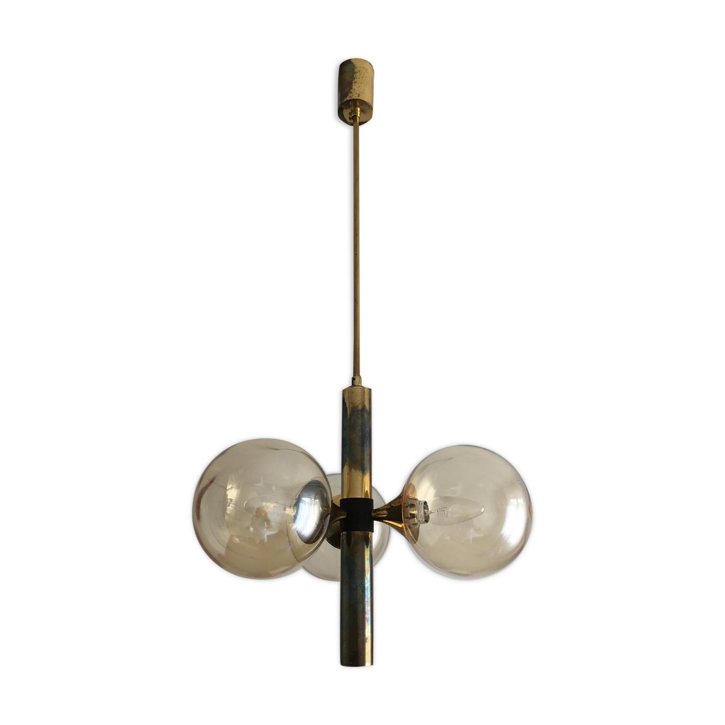 Suspension verre métal dorée années 60