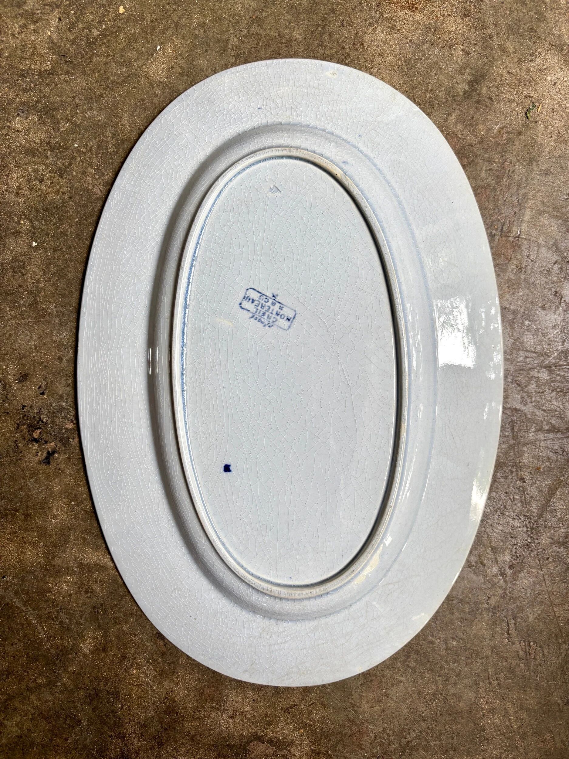 Oval dish Creil & Montereau in blue ironstone, "Japan" pattern.