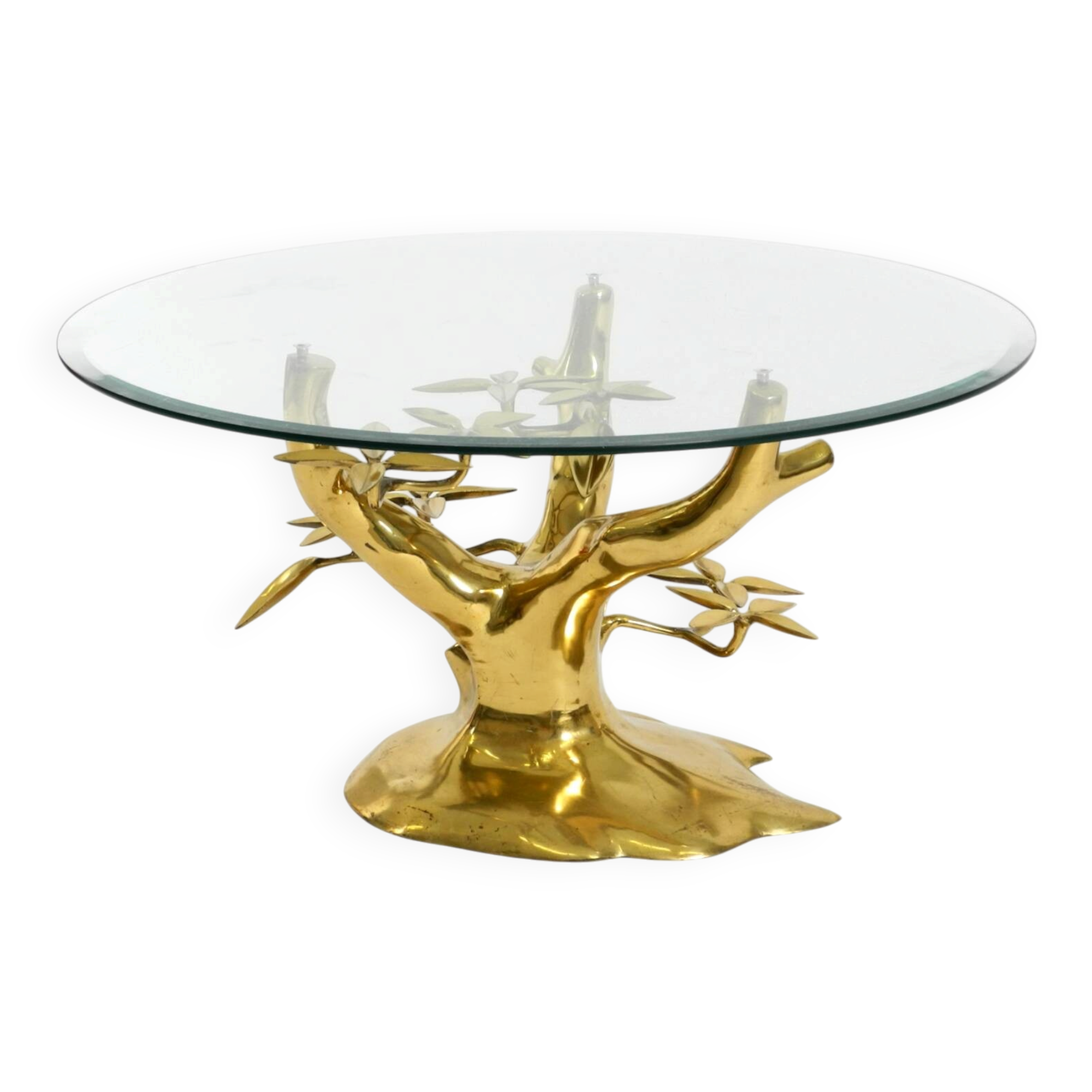 70s coffee table, model Bonsai by Willy Daro, made of brass and fire-gilded