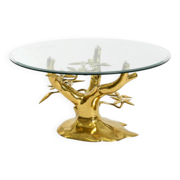 70s coffee table, model Bonsai by Willy Daro, made of brass and fire-gilded
