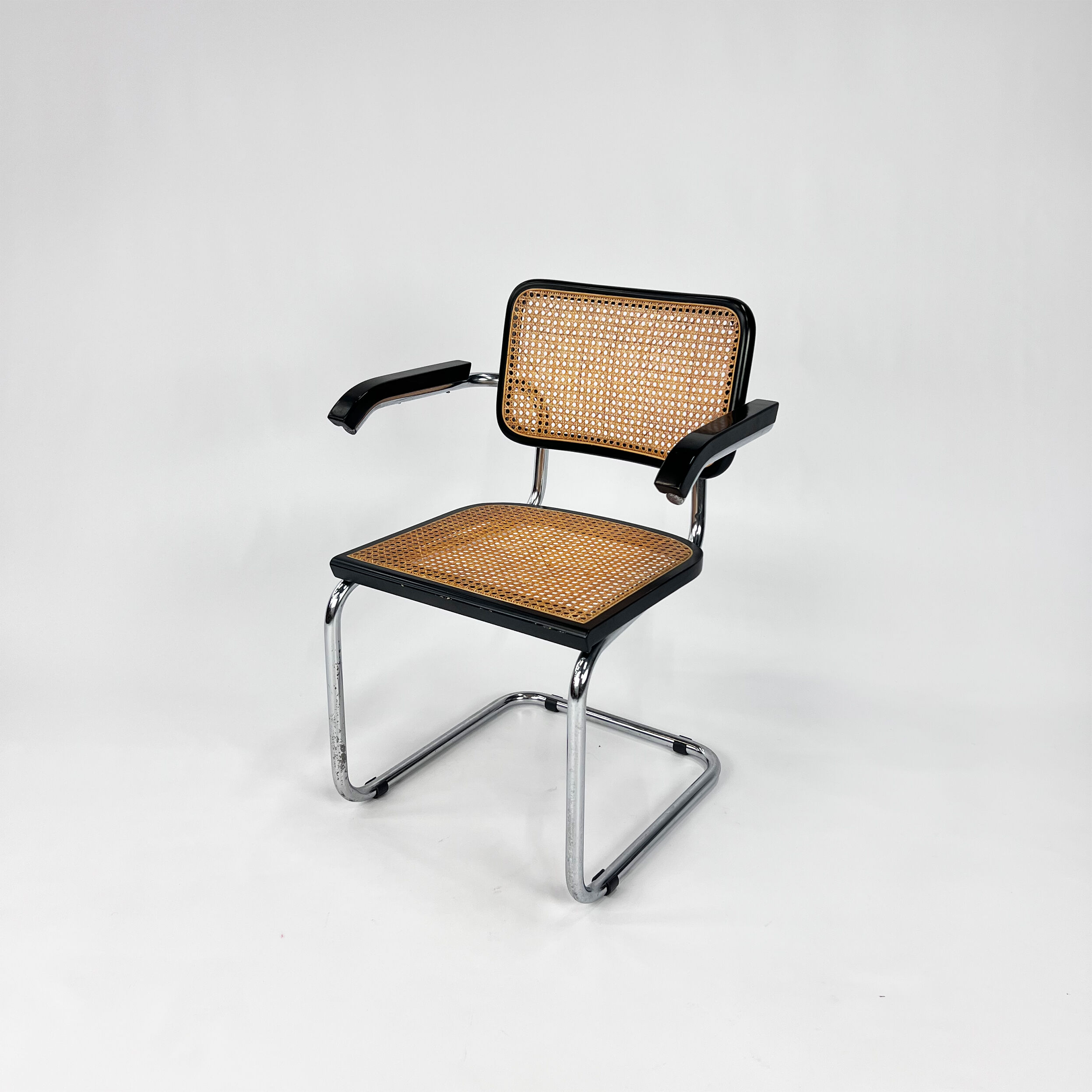 Tubular frame and cane cantilever dining chair, Italy, 1970s