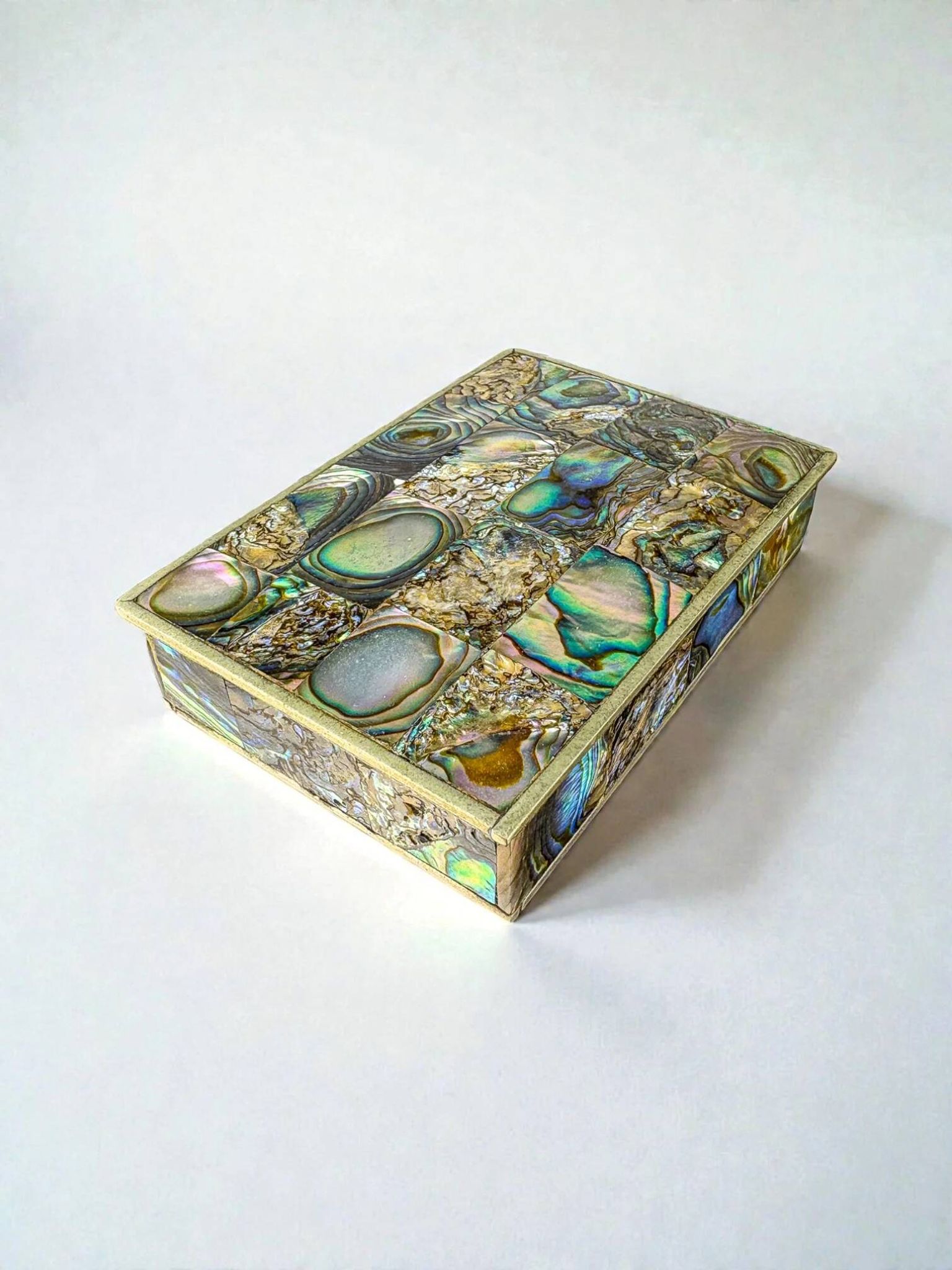 Abalone shell vanity box, alpaca and wood, Mexico, c.1970s