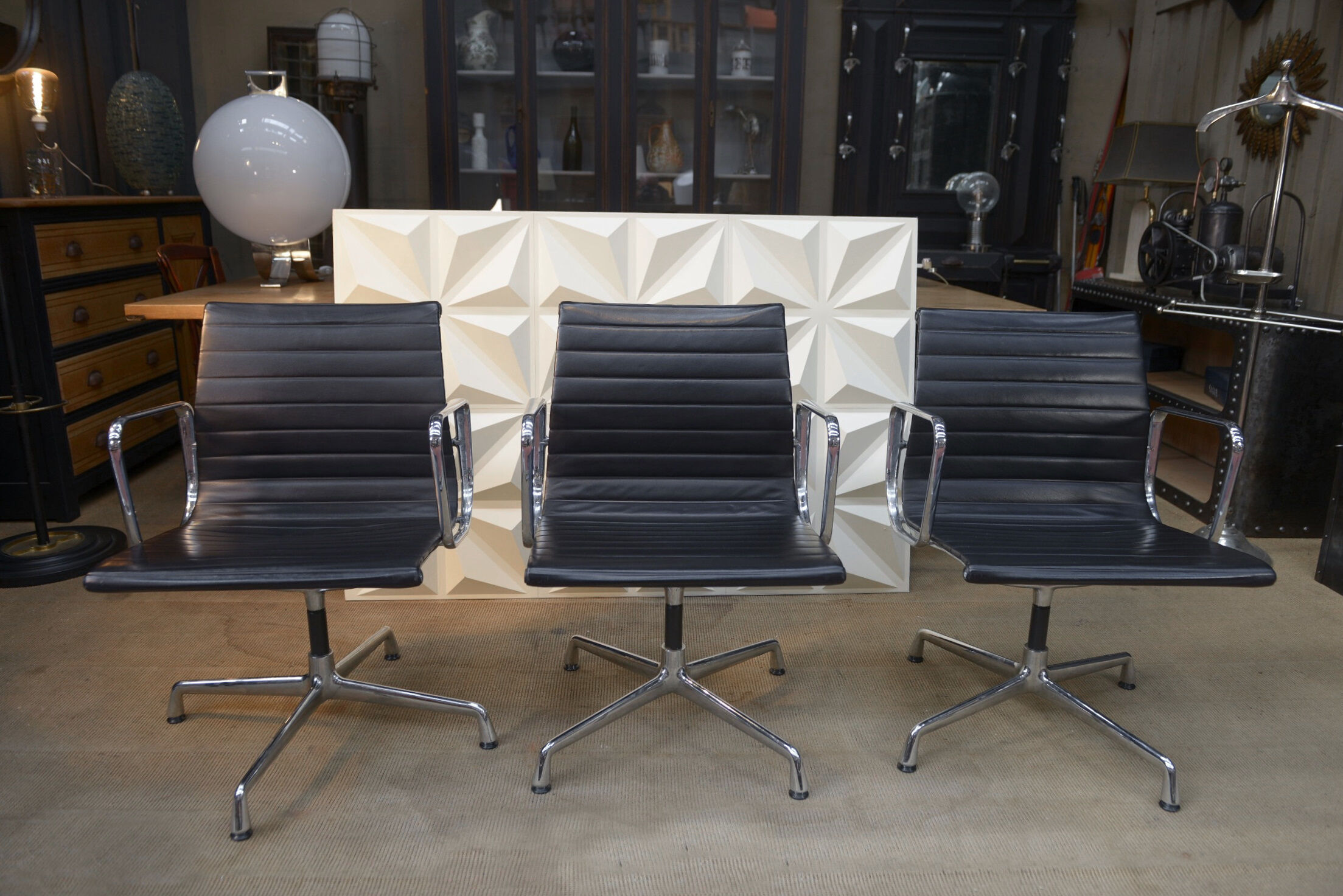 Vintage Leather Swivel Armchairs Ea108 by Charles and Ray Eames for Vitra