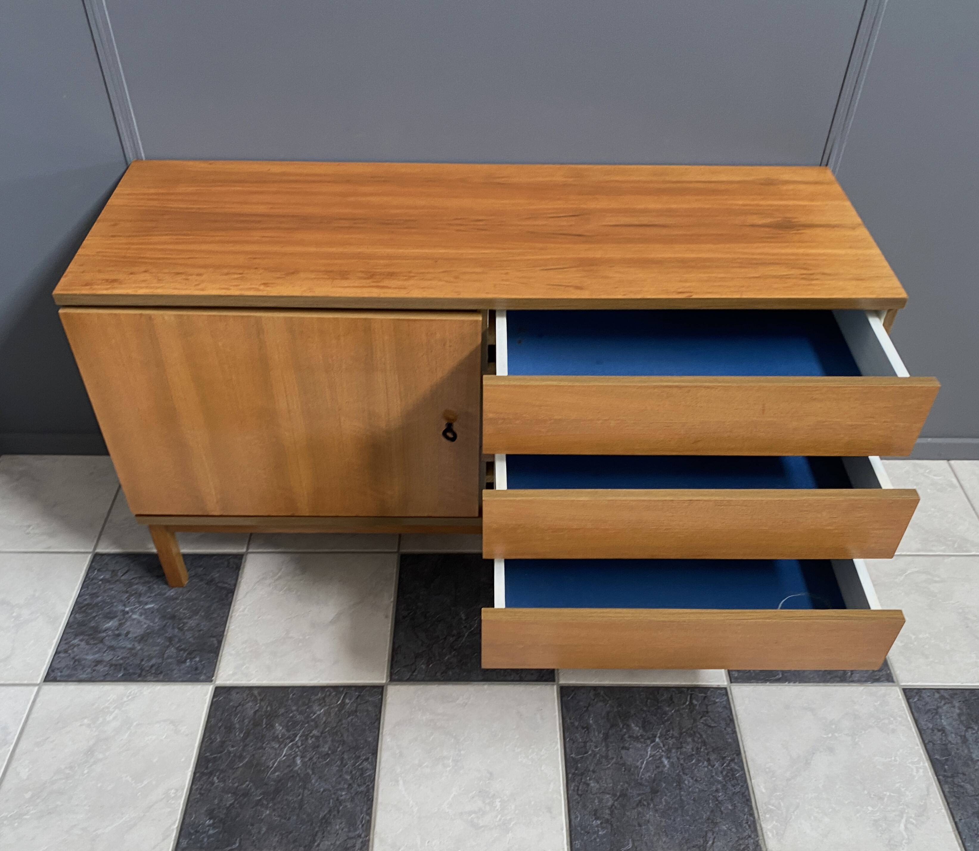 wood sideboard 3 drawers 1 door 1970s
