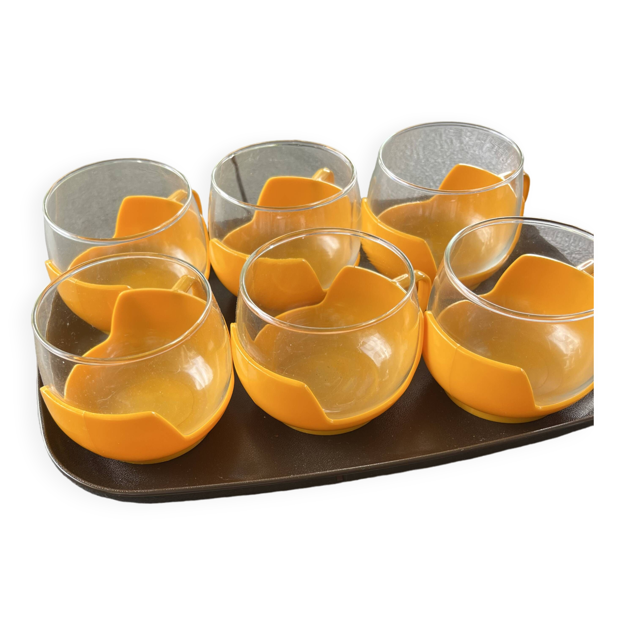 Set of 6 coffee cups and vintage tray