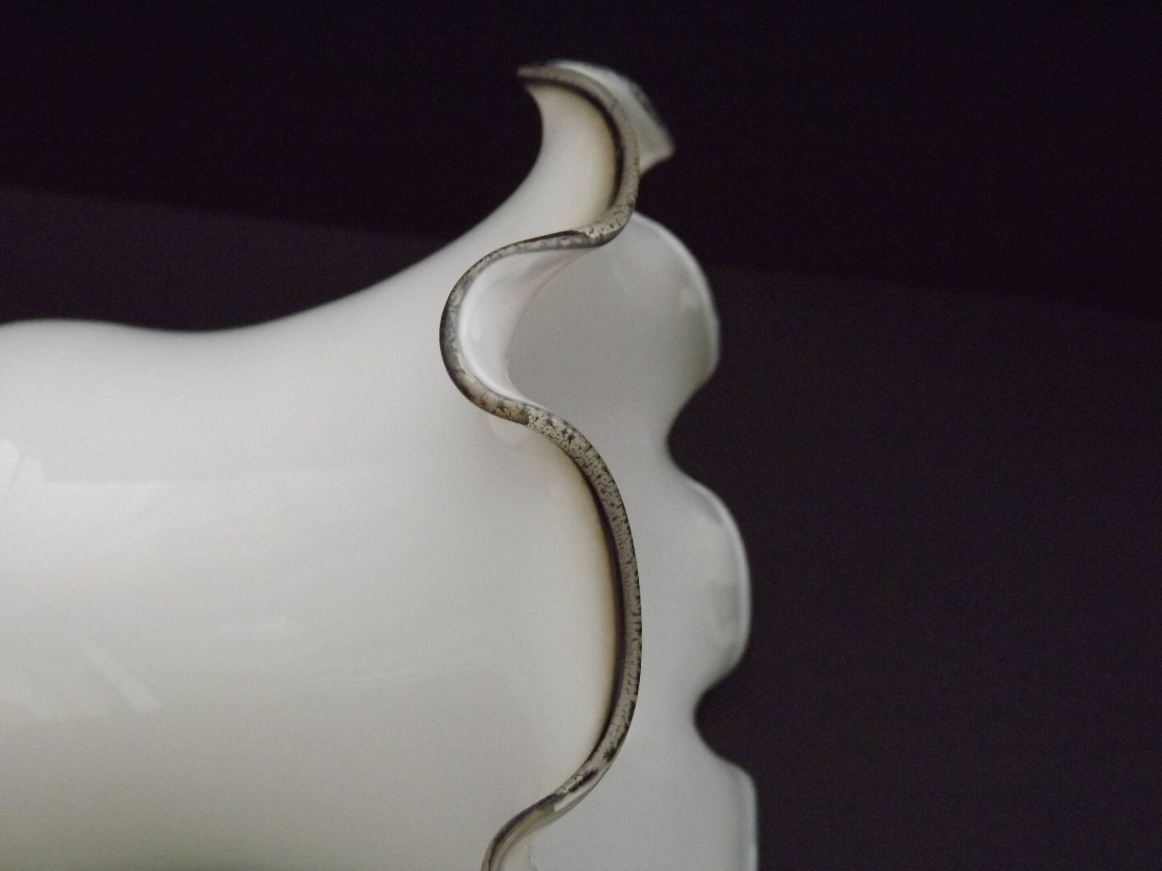 White Opaque Glass Bell Shaped Shade With Contrasting Frilled Edge