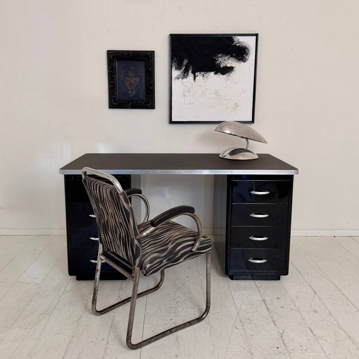 German Bauhaus Writing Desk in Black Lacquered Metal, 1925