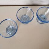 Set of glasses, coupe, ice cream, Normandy hole, cooked wine, digestives, art deco, blue