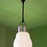 Vintage pendant light, old light fixture, opaline bulb shape, giant bulb, pulley system, loft decor