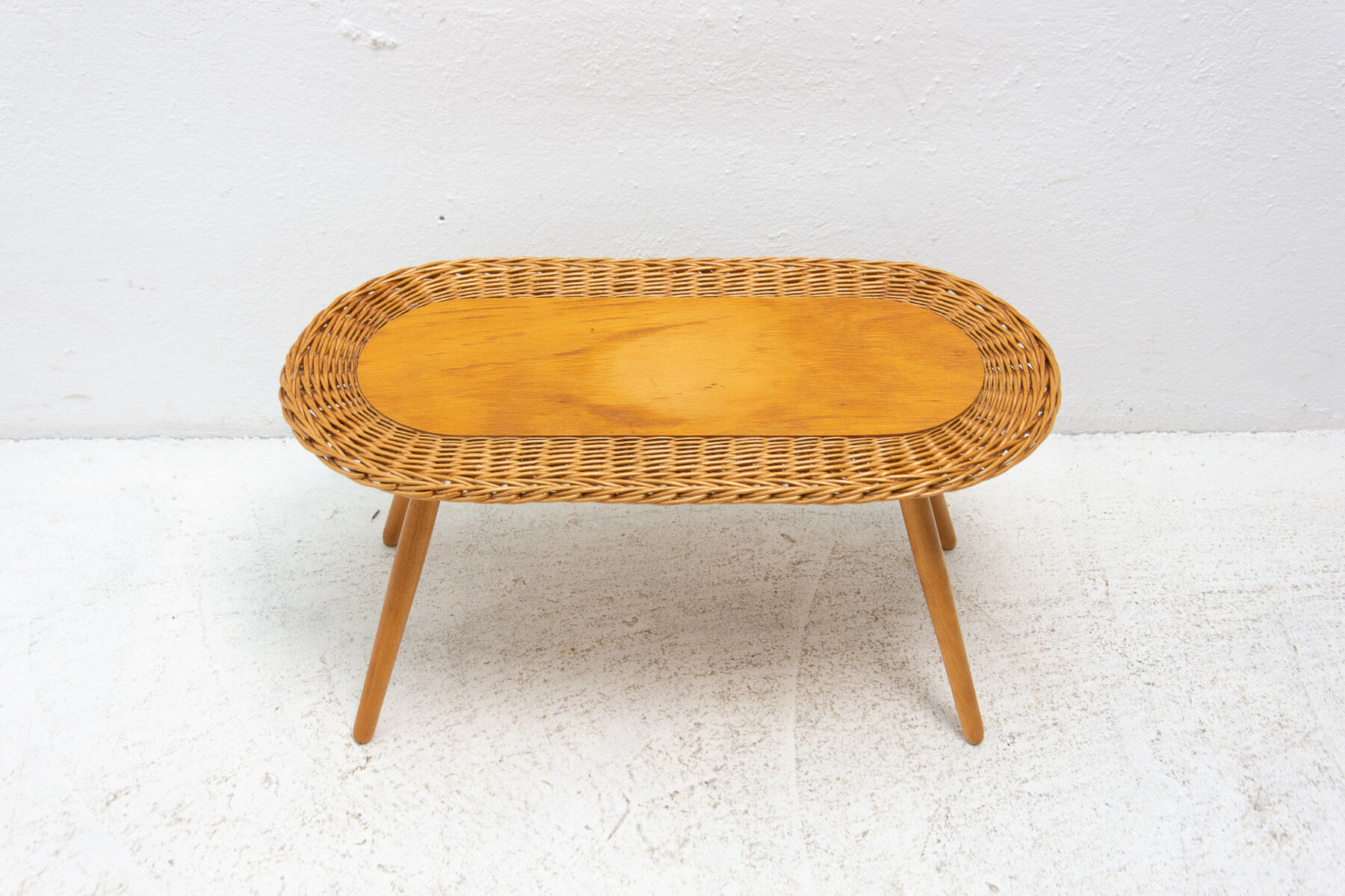 Mid century rattan stool by Jan Kalous for ÚLUV, 1960´s, Czechoslovakia