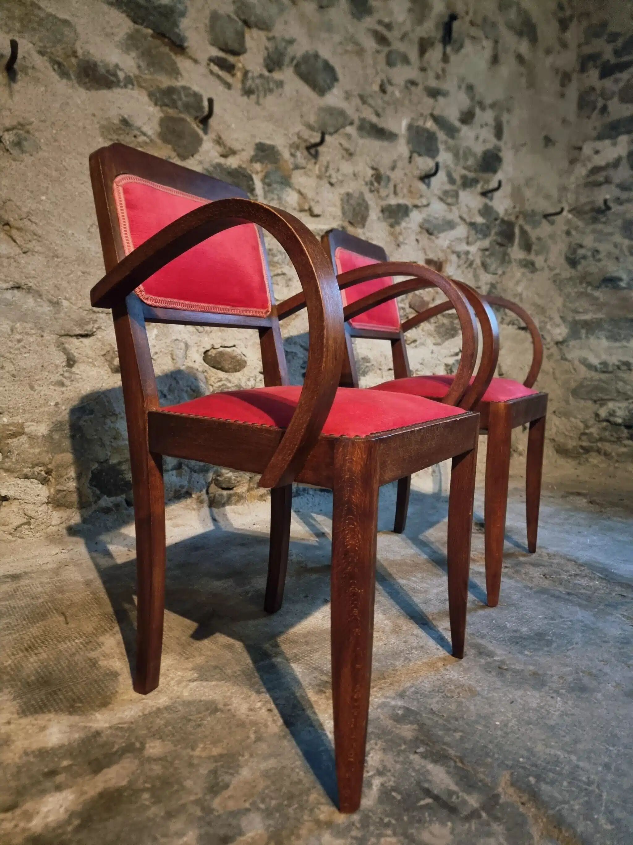 Pair of French Art Deco armchairs in beech, 1930s