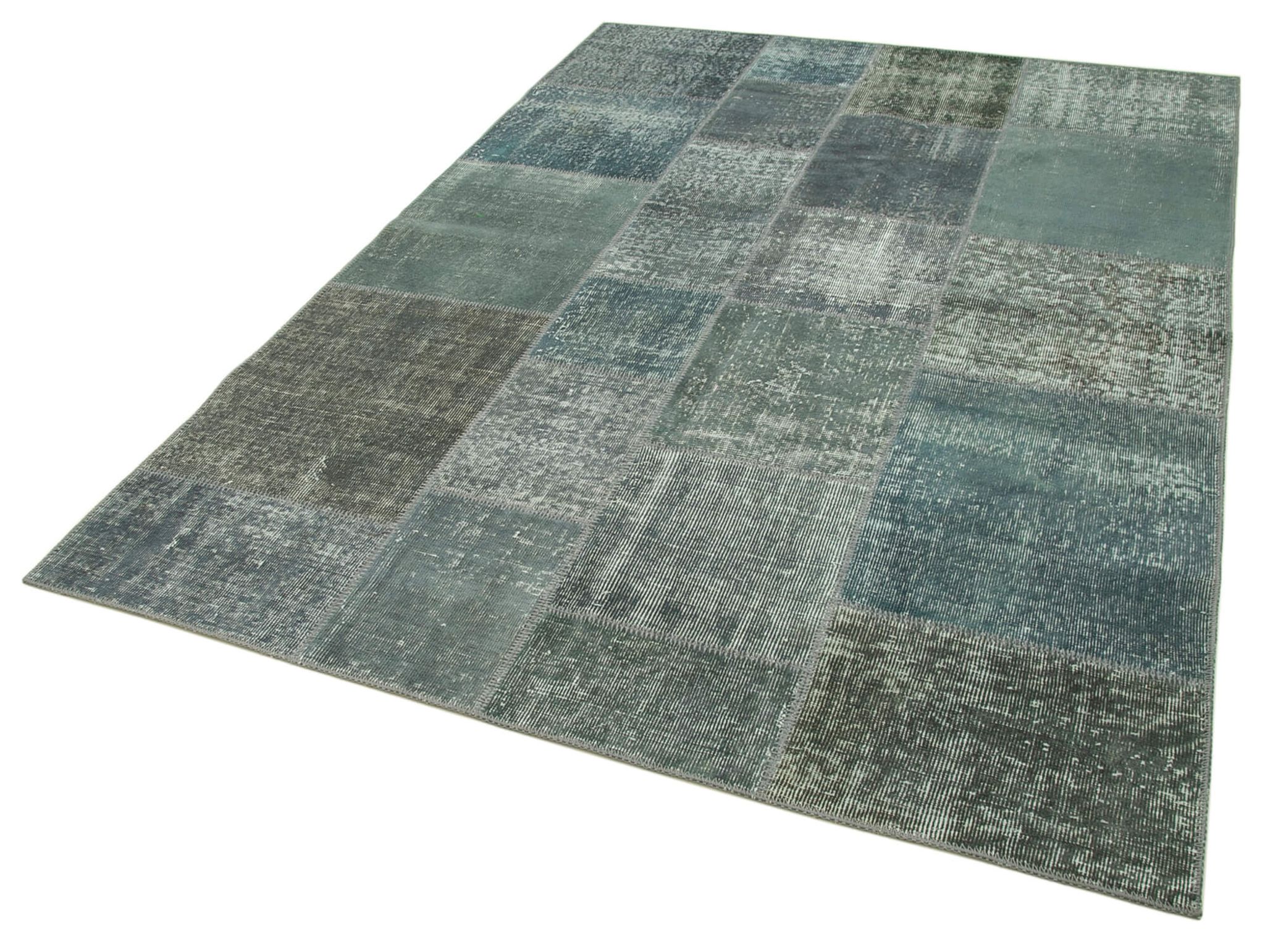 Handmade anatolian overdyed 170 cm x 240 cm grey patchwork carpet
