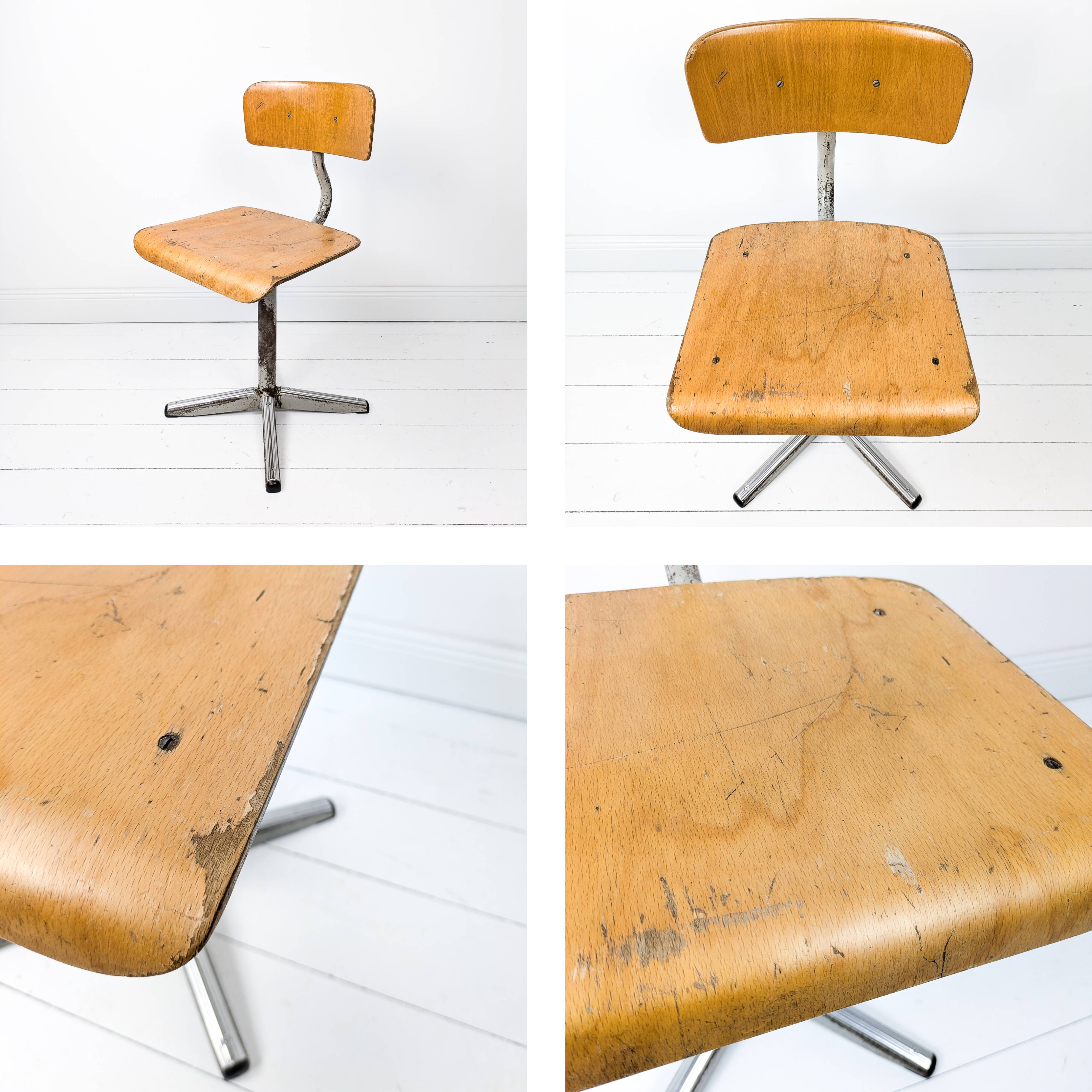 Mid Century Chaise d'école Chaise d'enfant Bois Métal Vintage Rétro Chambre d'enfant Pied Skandi Sca