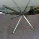 Designer smoked glass table, chrome Mikado base, vintage 1970