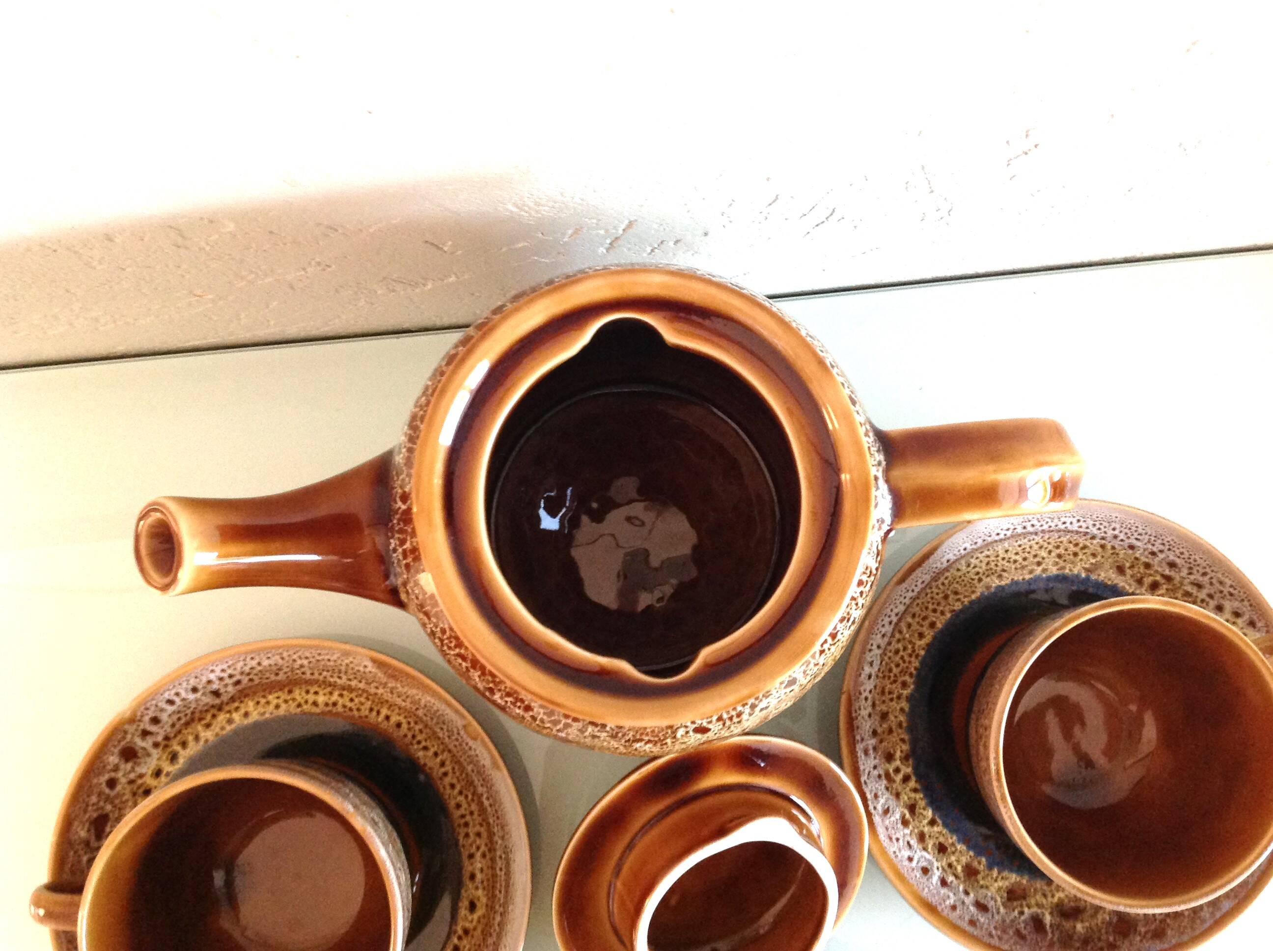 Hawaiian decor coffee service from the Sarreguemines faience factories / vintage 60s-70s