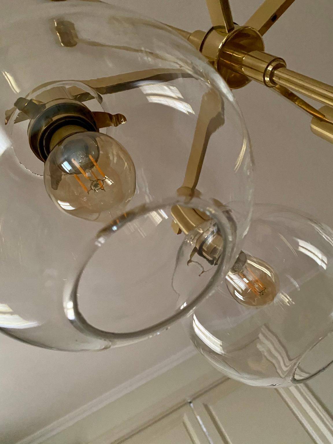 Five-globe brass chandelier by Hans-Agne Jakobsson