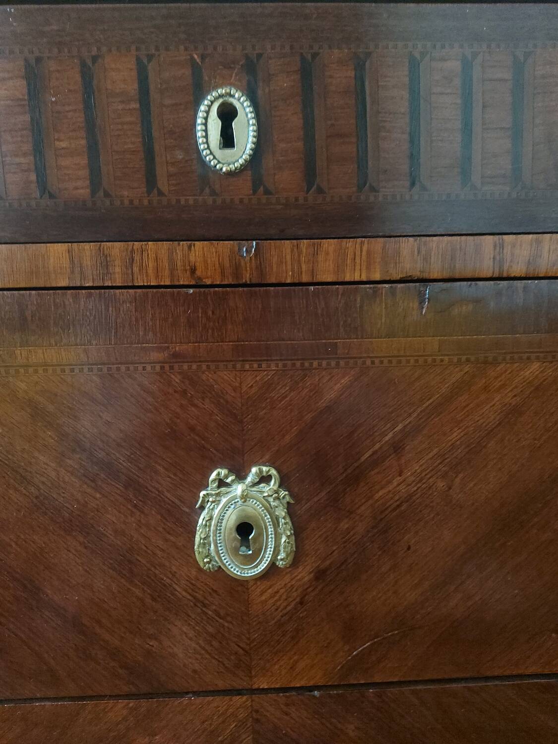 Wooden and marble chest of drawers