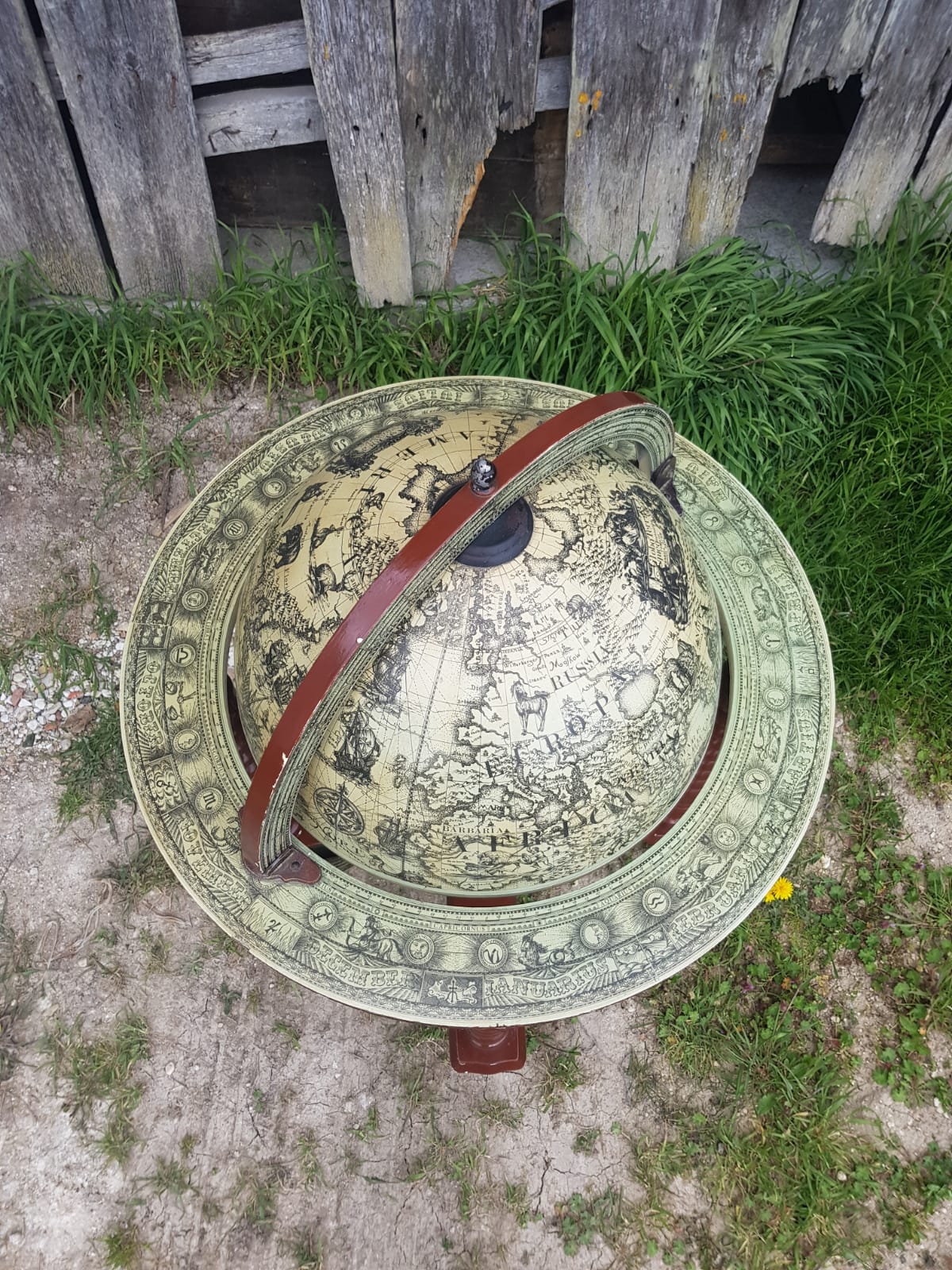 Former Bar Mappemonde Structure Wood Torsadé - Globe Metal Turning Vintage