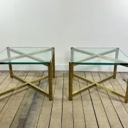 Pair of Italian brass and glass side tables from the 1970s.