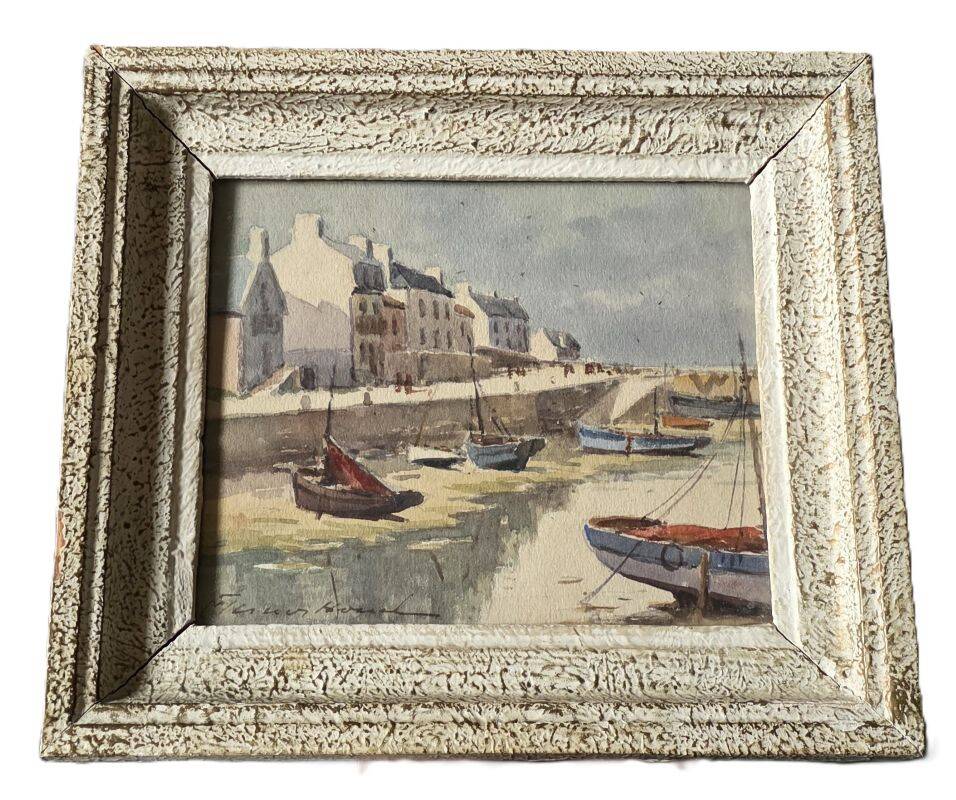 Claude HOUAL Marine Watercolour Titled "Port Haliguen" Circa 1950