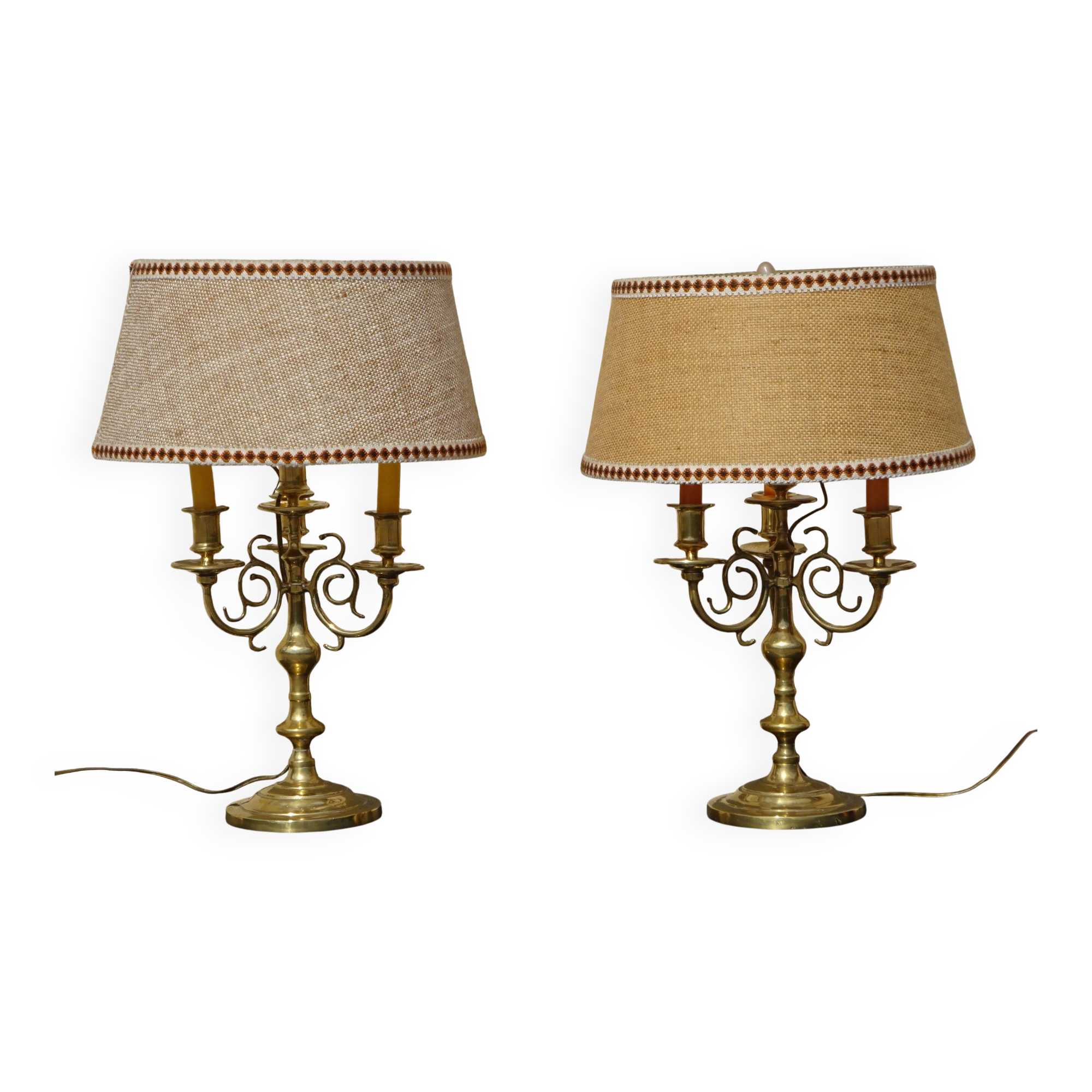 Copper candlesticks adapted as bedside lamps, the pair.