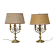 Copper candlesticks adapted as bedside lamps, the pair.