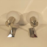 Pair of vintage appliques 1970 globe opaline white chrome