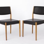 Pair of Vintage German Chairs, 1960s–1970s, Beechwood, Black Faux Leather
