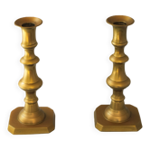 Paire de candélabres vintage originaux de bronze. Portavelas antiques.