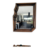 Large wooden wall mirror - wavy carving and natural patina