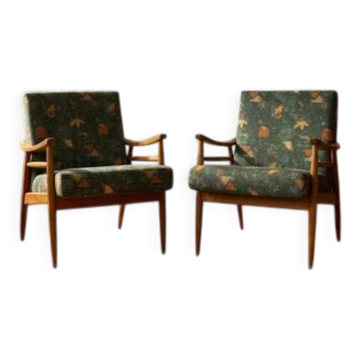 Pair of lounge armchairs mid century modern upholstered 1960s Czechoslovaki