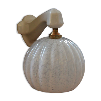 Porcelain swan collar wall lamp and white speckled glass globe Clichy, art deco