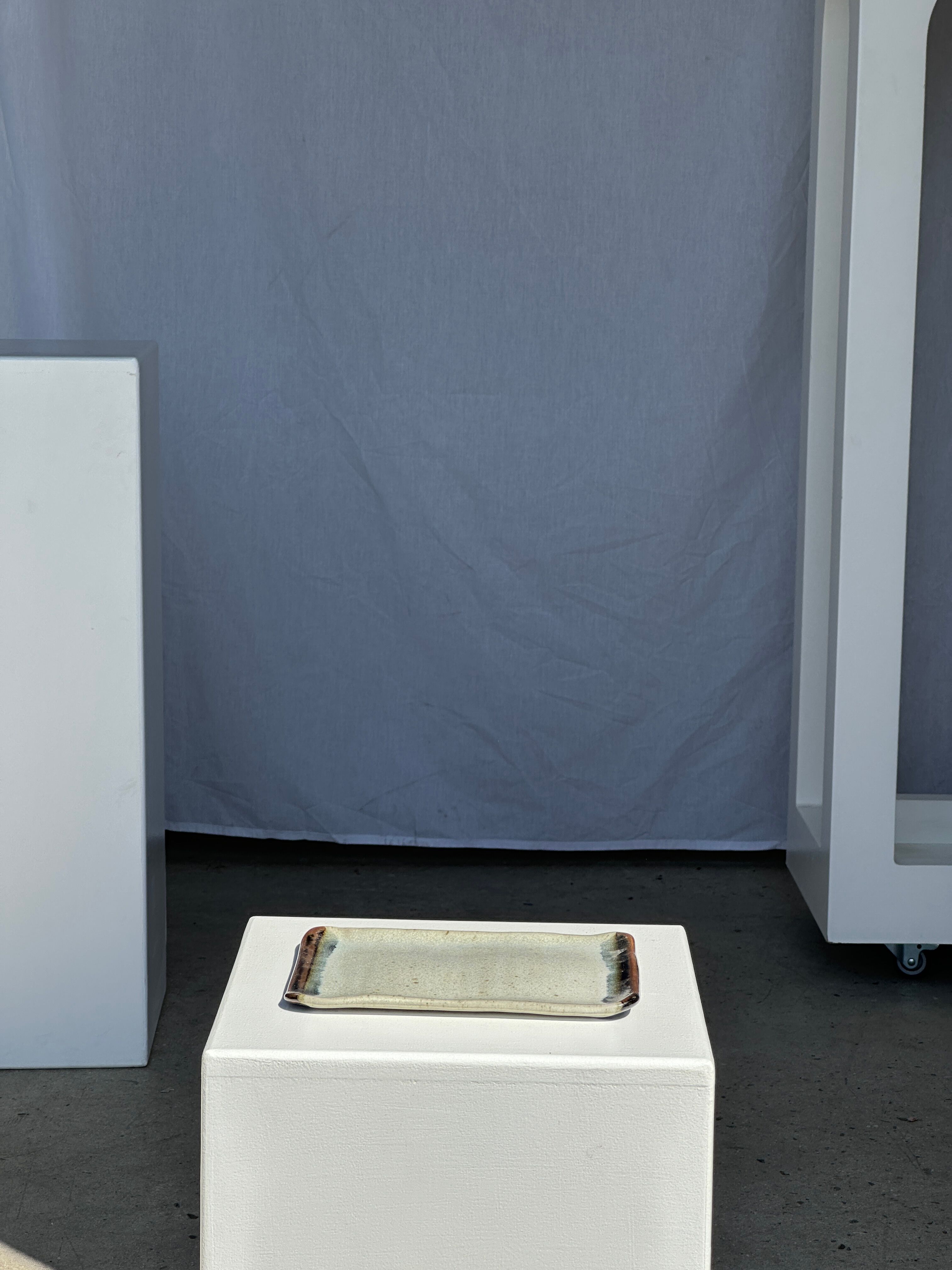 Trio of small rectangular serving dishes white and black Indonesian ceramic 21x16