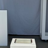 Trio of small rectangular serving dishes white and black Indonesian ceramic 21x16